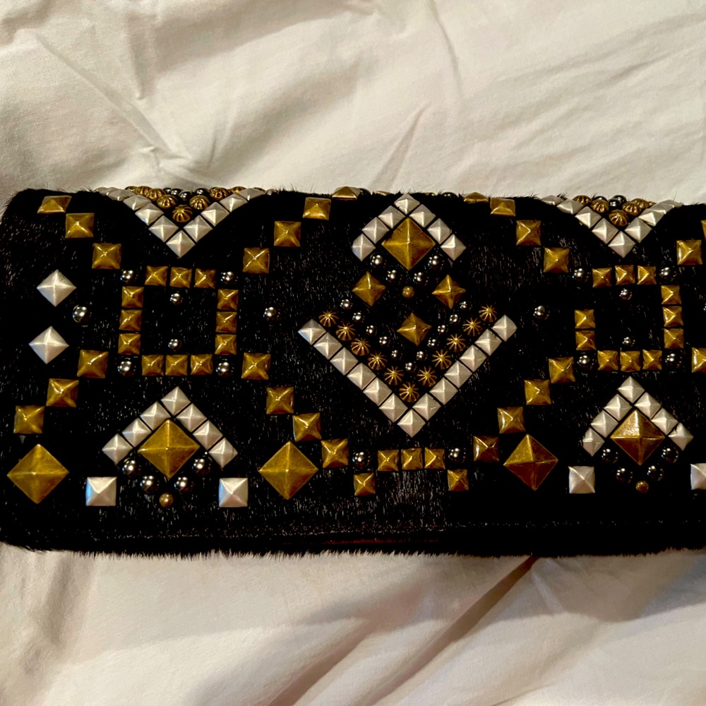KOTUR leather studded metal clutch